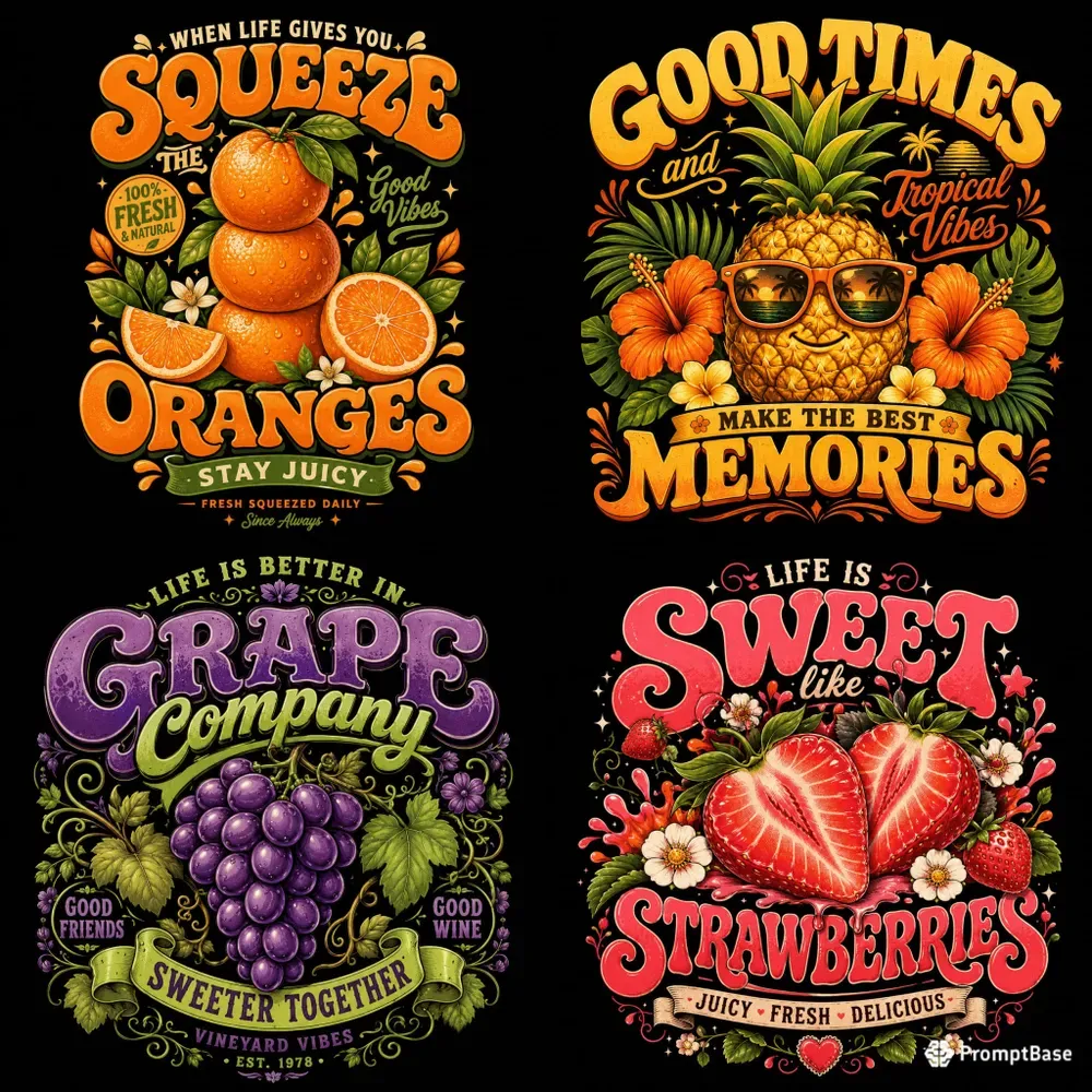Retro Fruit Typography Tshirts