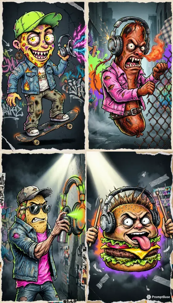 90s Grunge Food Mascot Posters