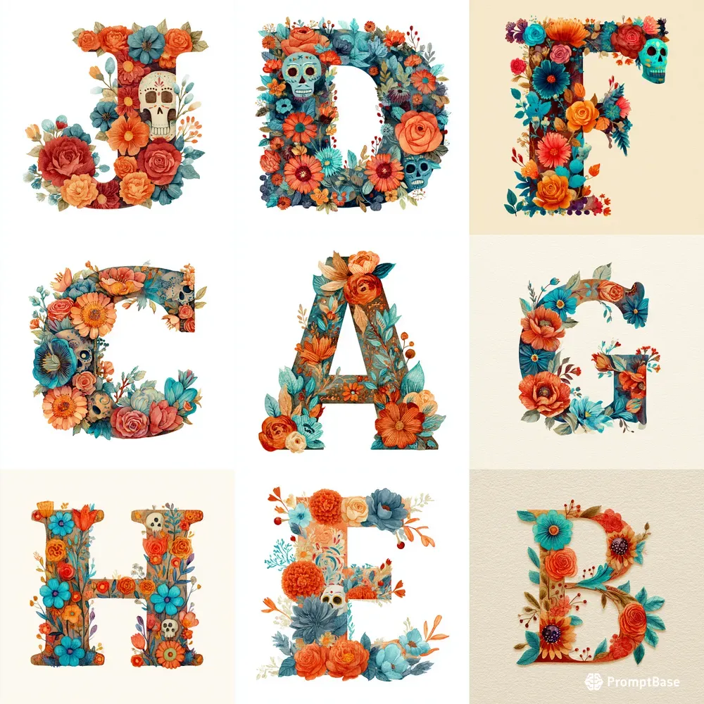 Da De Los Muertos Floral Letters