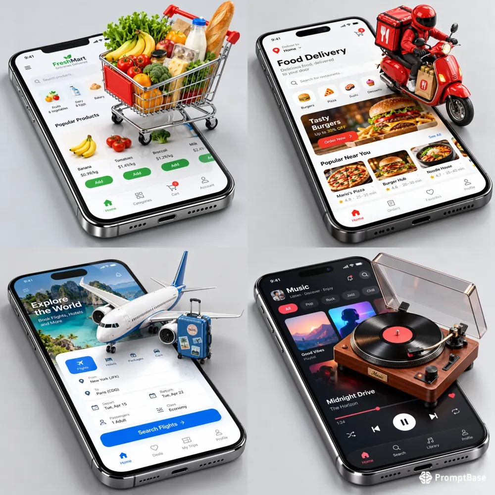 3D Smartphone Miniature App Mockups