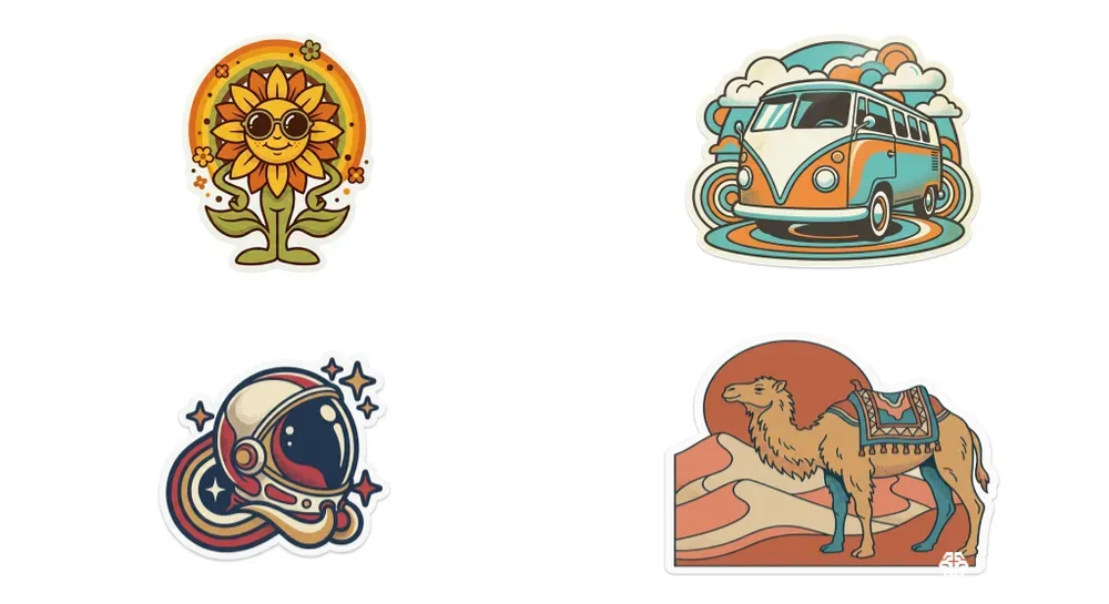 Vintage 1970s Style Diecut Stickers