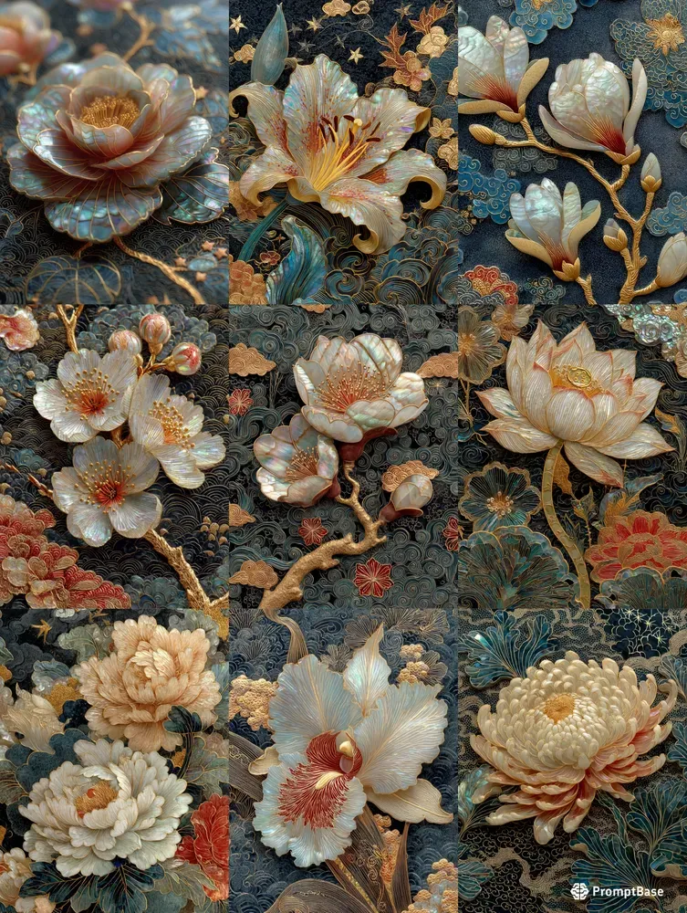 Lacquer Mop Inlay Floral Panels
