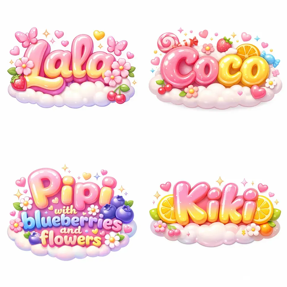 Kawaii Pastel 3D Logos