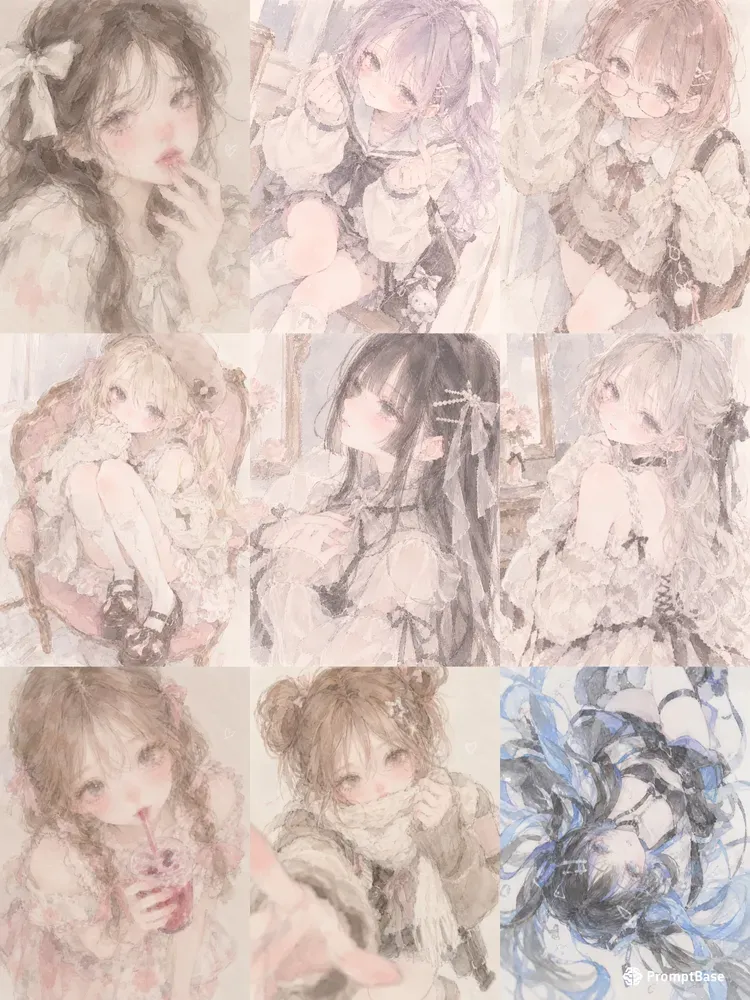 Soft Watercolor Girly Sketches Kawaii