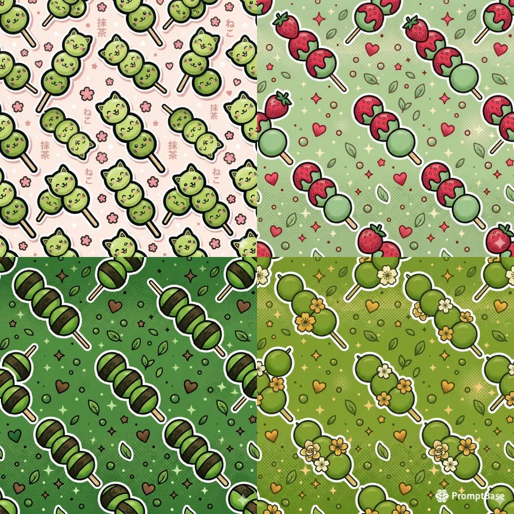 Kawaii Matcha Dango Popart Patterns