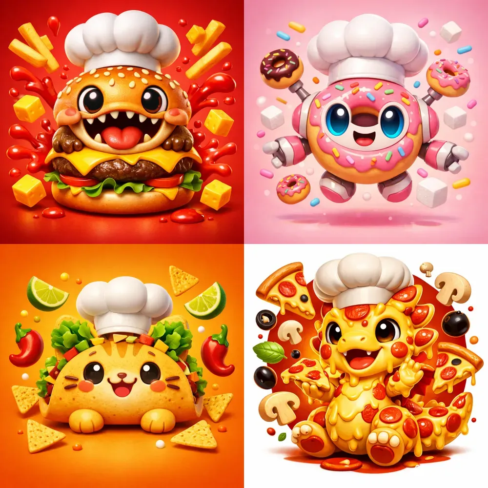 Cute 3D Food Mascot Logos