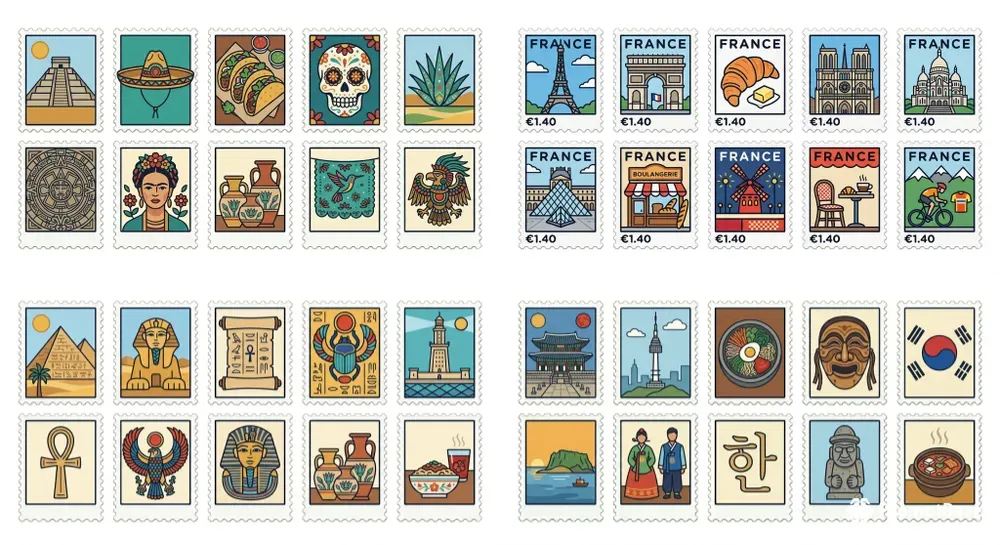 Stylized National Landmark Stamps