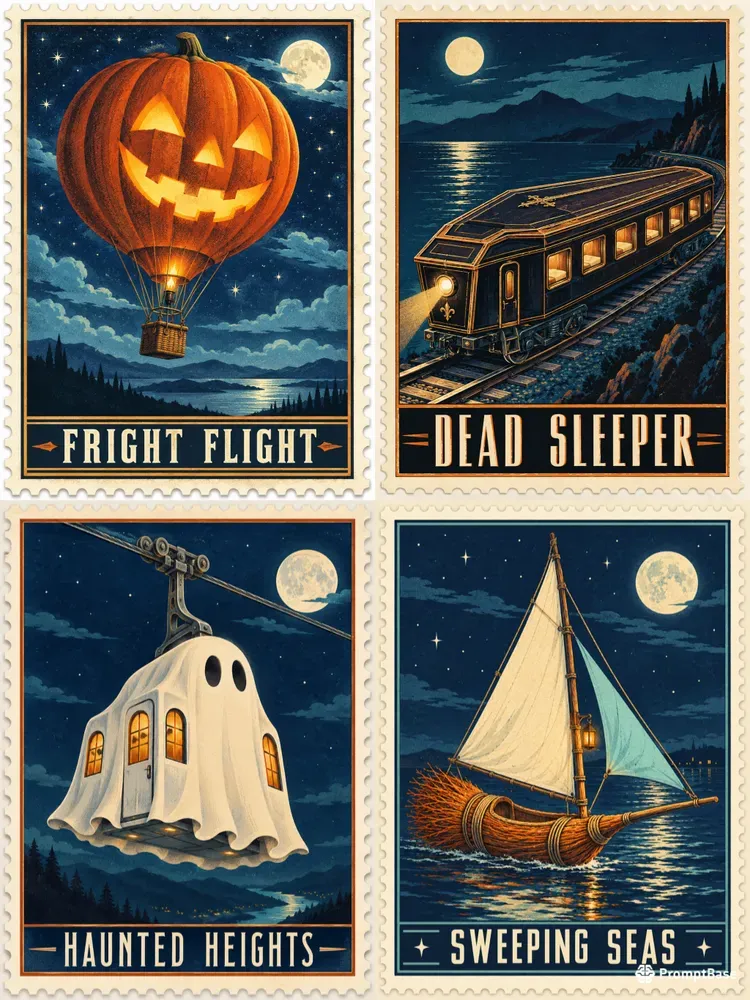 Halloween Travel Postage Stamps