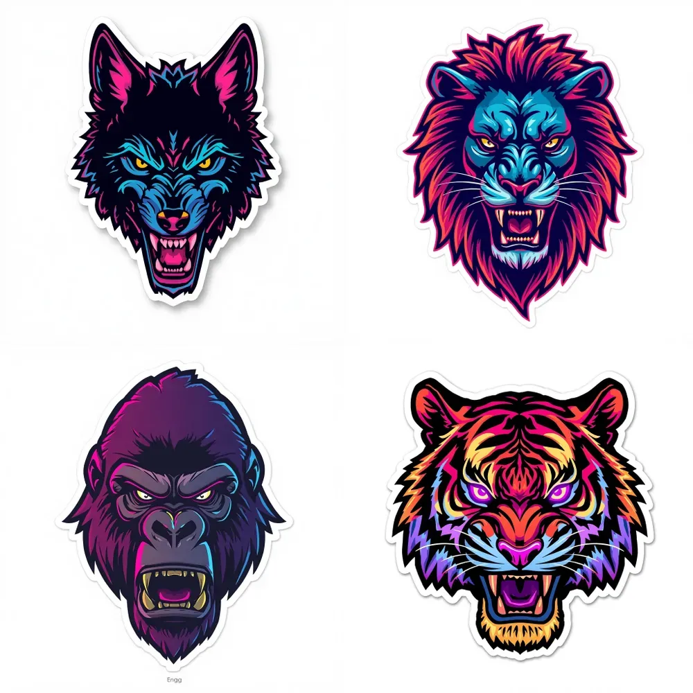 3D Cyberpunk Animal Vector Stickers