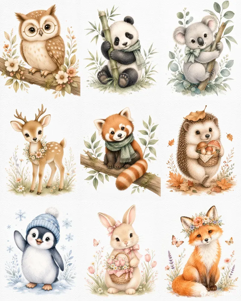 Cute Watercolor Animal Illustrations