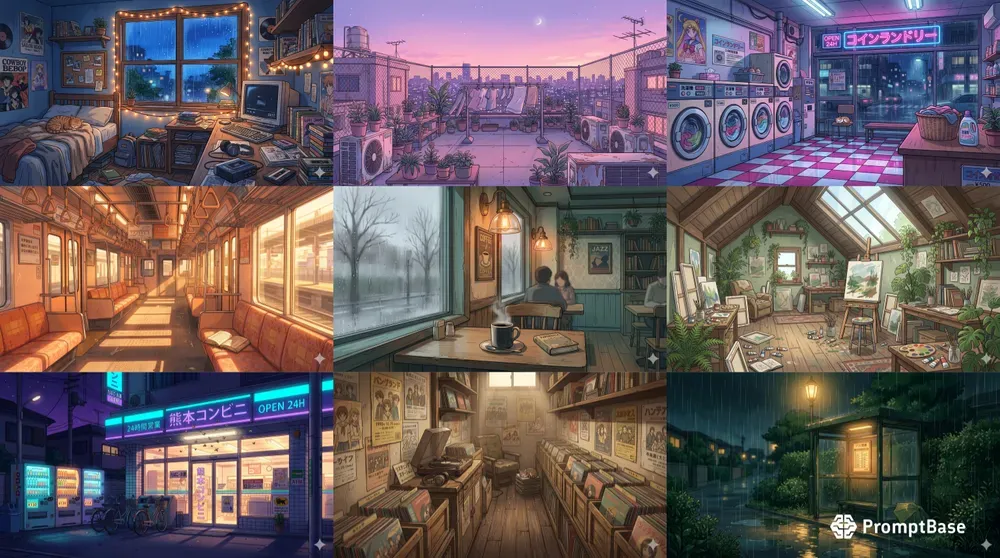 Nostalgic 90s Anime Lofi Backgrounds