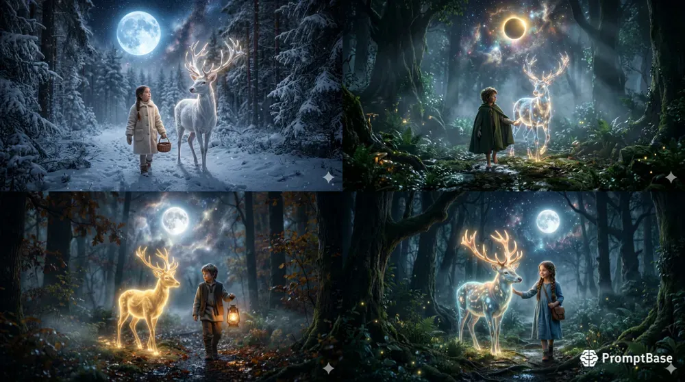 Children And Glowing Deer Nights