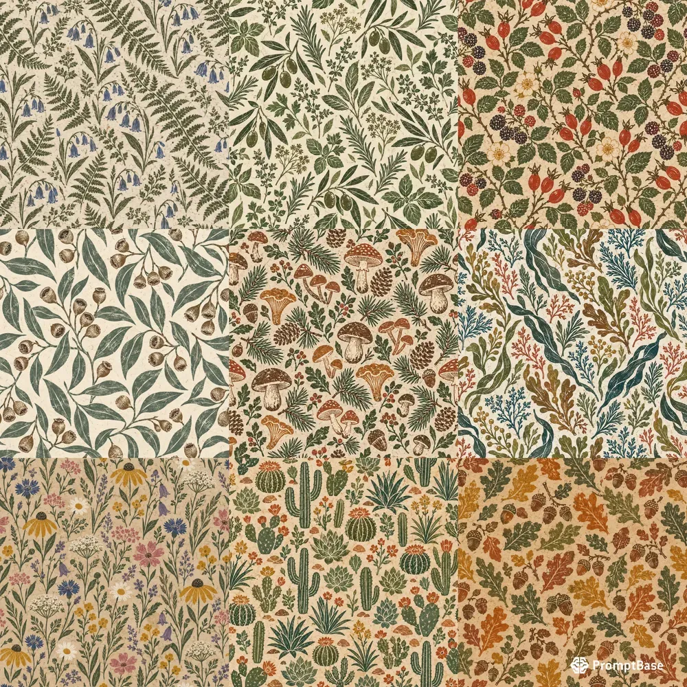 Linocut Botanical Craft Pattern Tiles