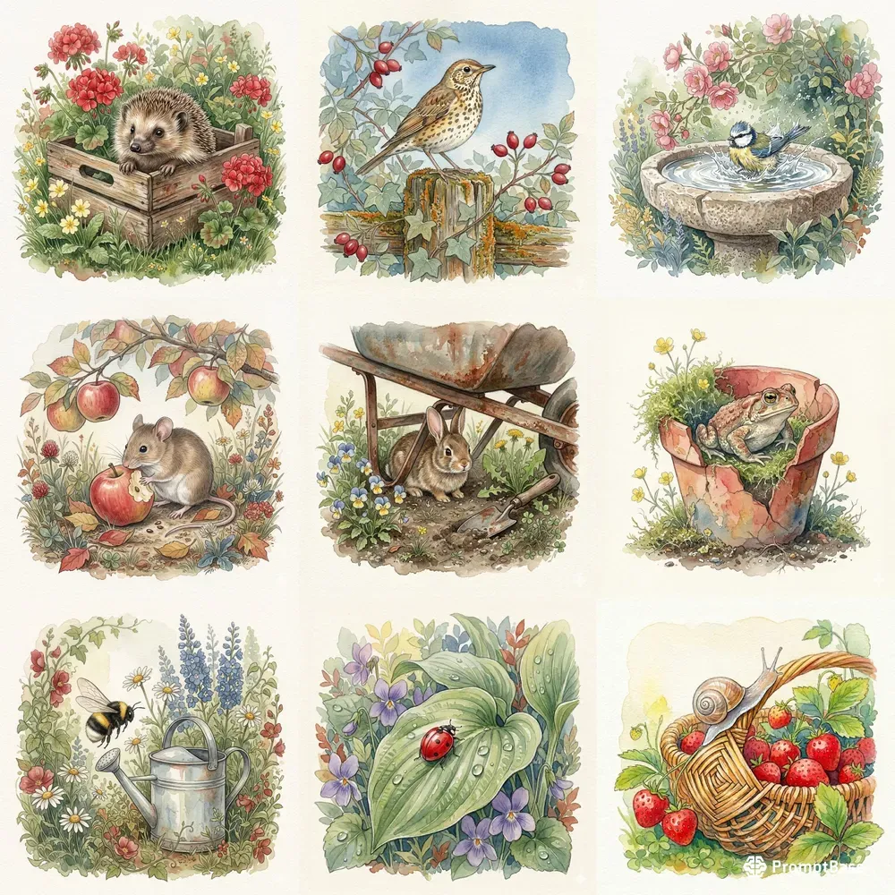 Vintage Watercolor Garden Illustrations
