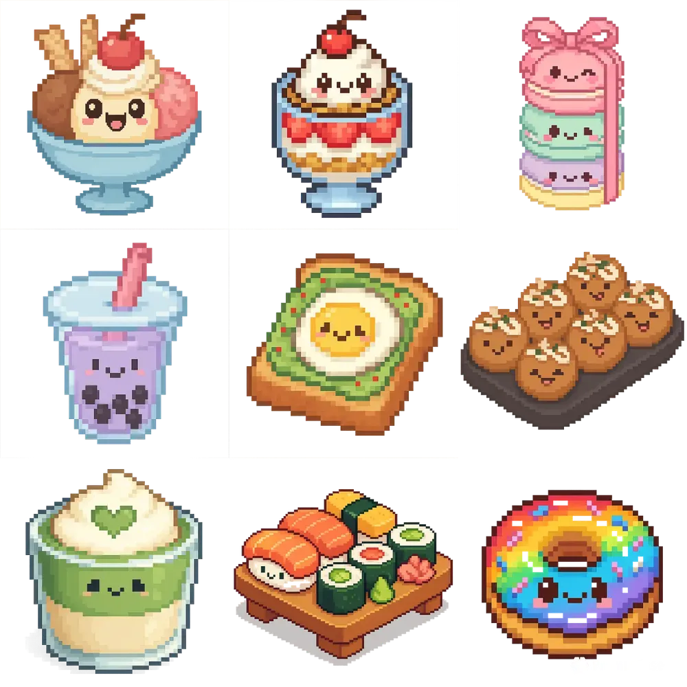 Pixel Art Kawaii Foods