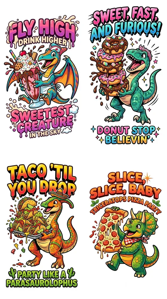Dinosaur Food Cartoon Sticker Templates