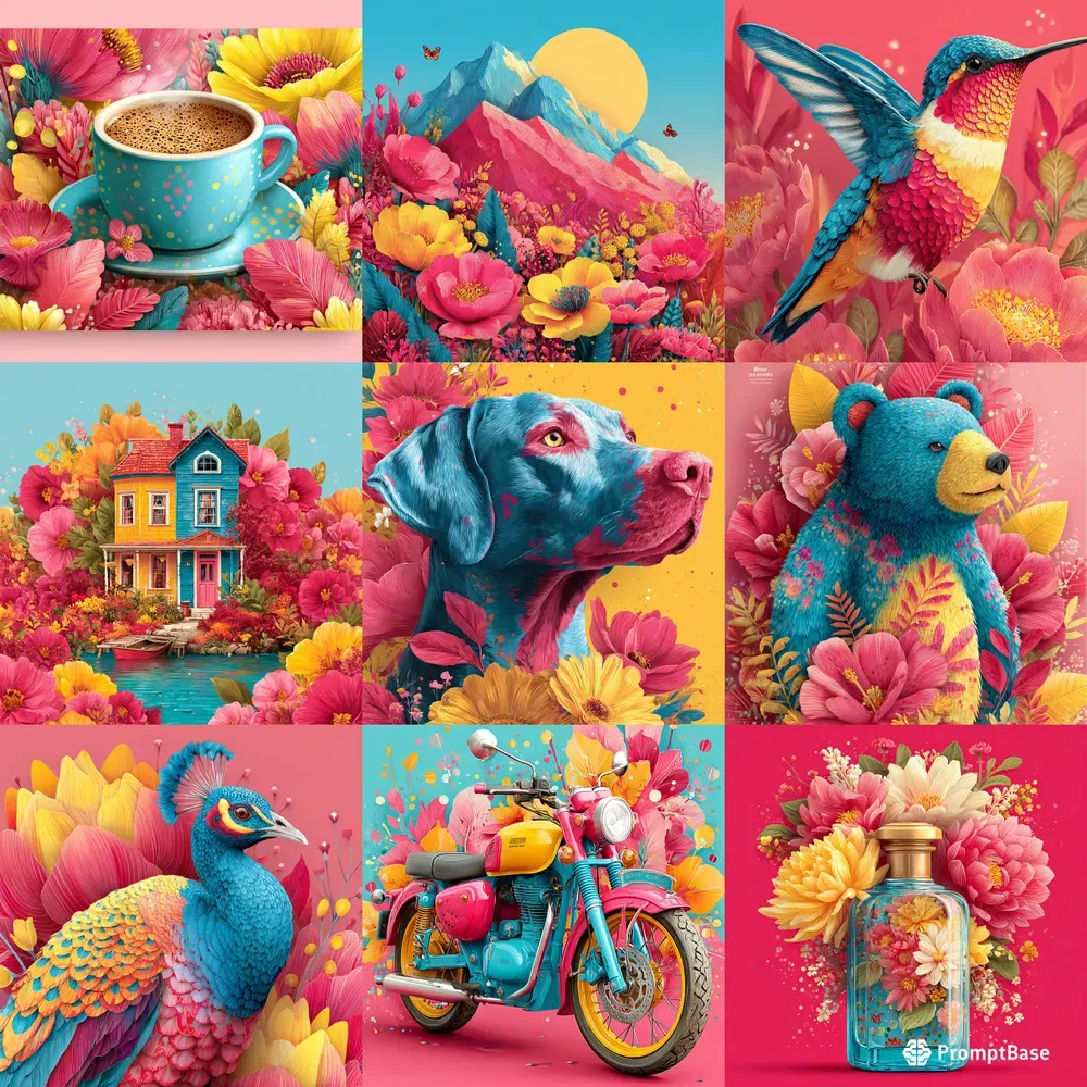 Vibrant Pop Vector Bloom Illustrations