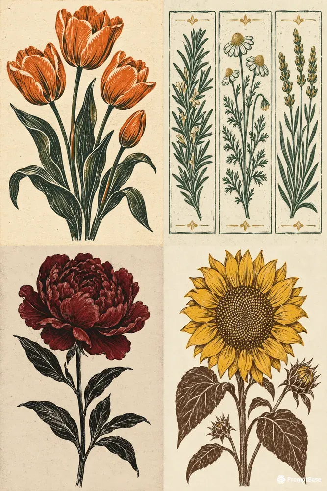 Vintage Linocut Botanical Generator