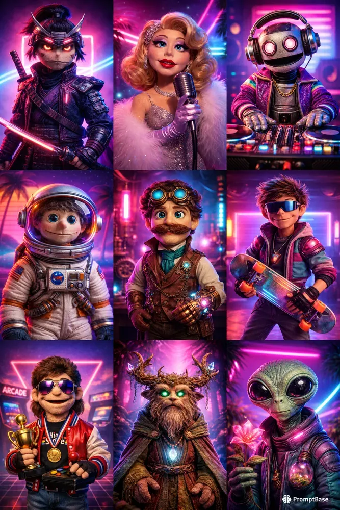 Retro Dreamwave Puppet Portraits