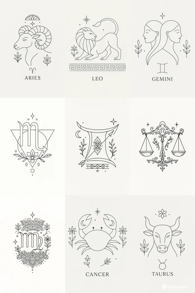 Minimalist Zodiac Line Art