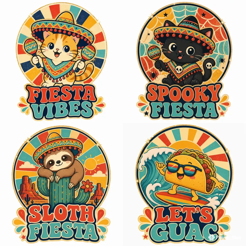 Retro Groovy Fiesta Tshirt Designs