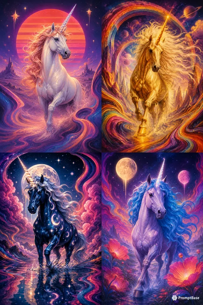 Retro Unicorn Psychedelic Posters