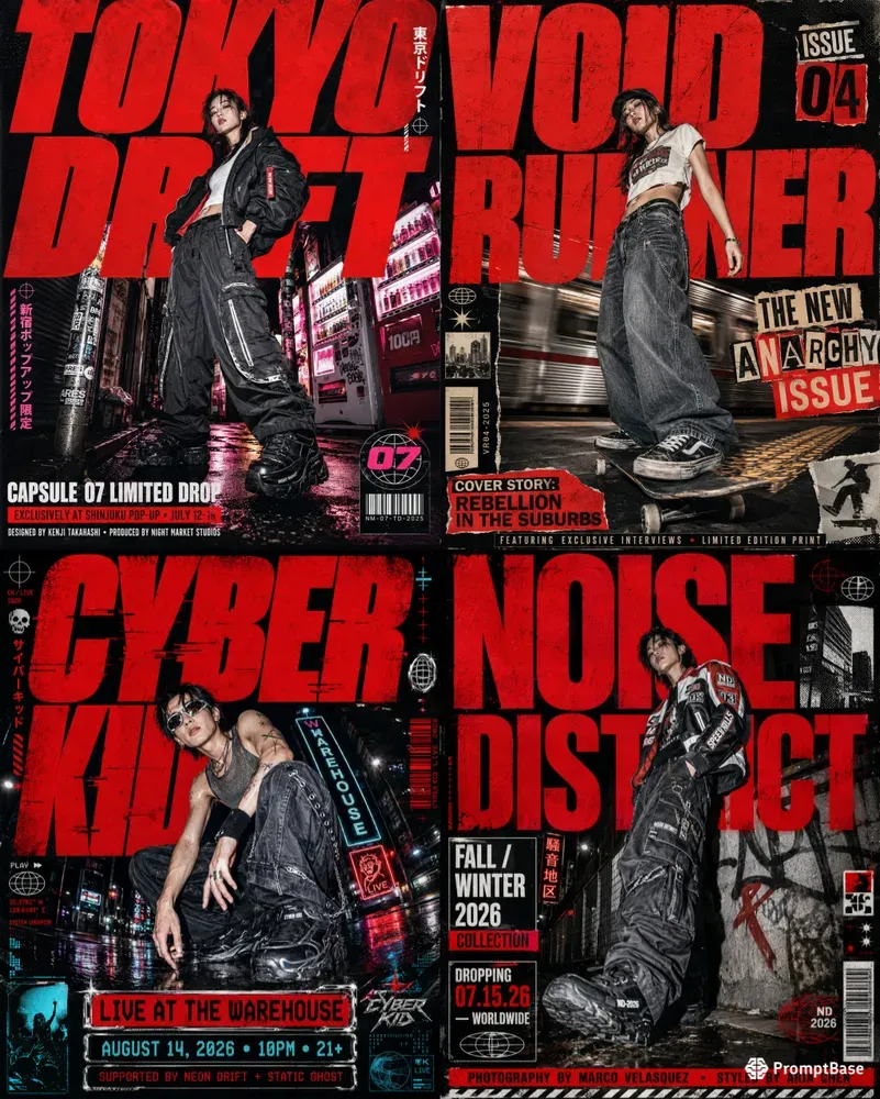 Y2k Streetwear Red Typography Posters