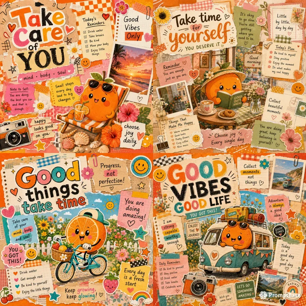 Kawaii Orange Positive Scrapbook Art