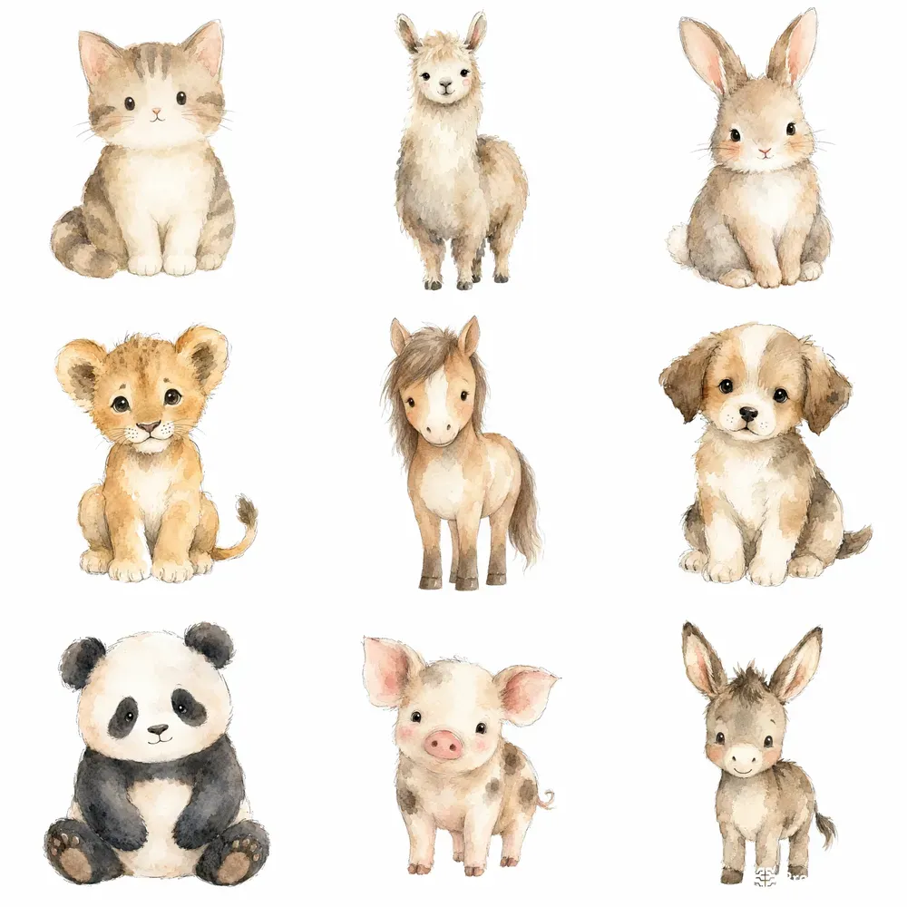 Adorable Watercolor Animals Cliparts