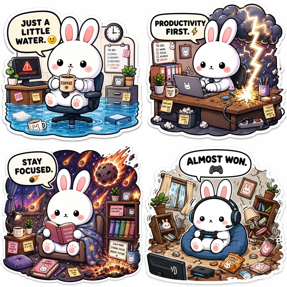 Kawaii This Is Finechaos Bunny Stickers