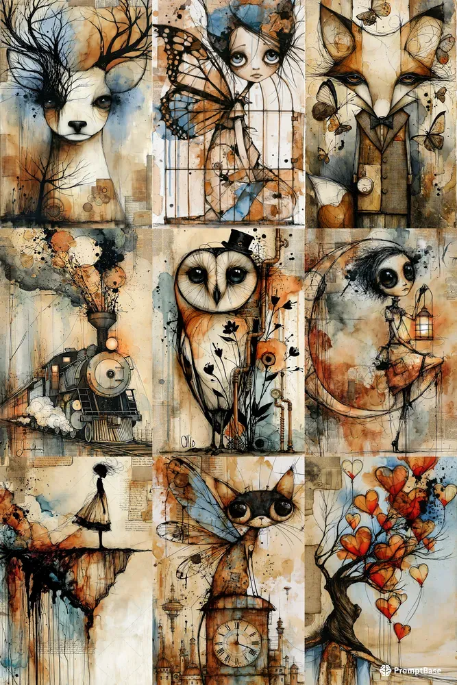 Dark Whimsical Surreal Journal Pages