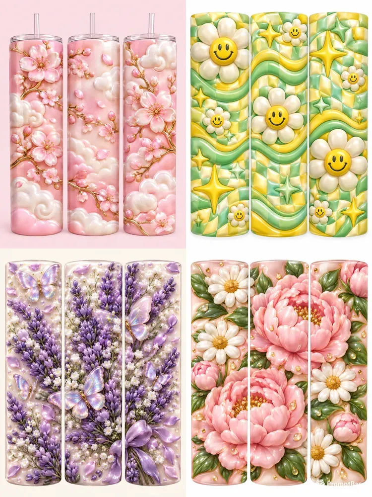 3D Inflated Floral Tumbler Wraps 20oz