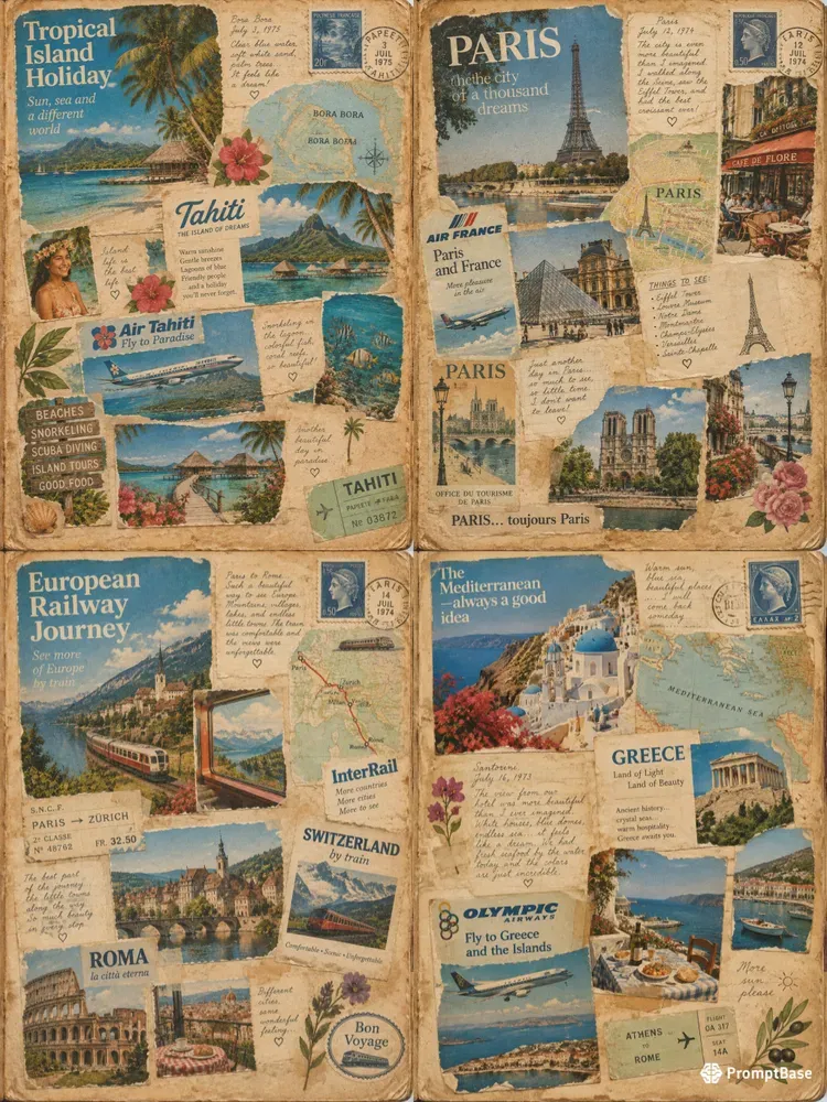 Retro Travel Magazine Junk Journal Pages