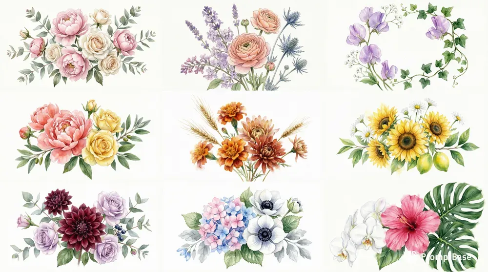 Elegant Watercolor Floral Cliparts