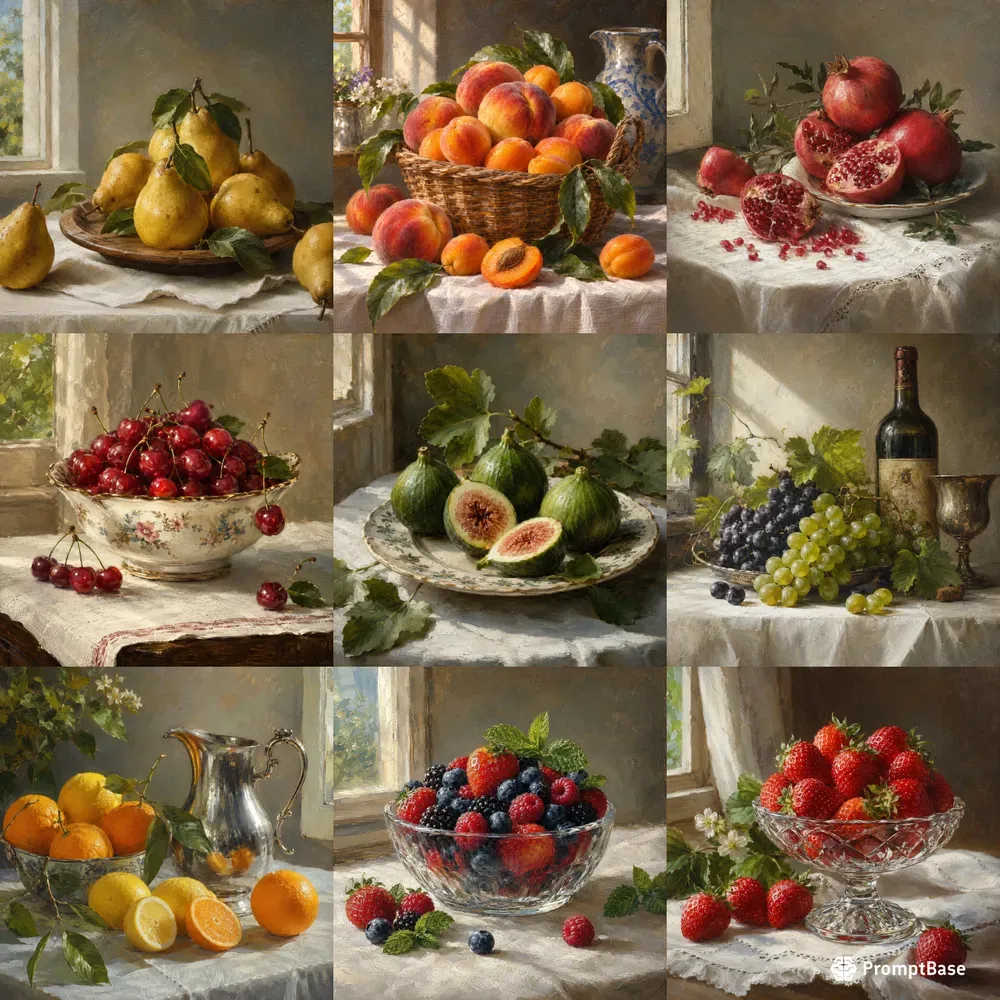 Oil Painted Fruit Still Lifes