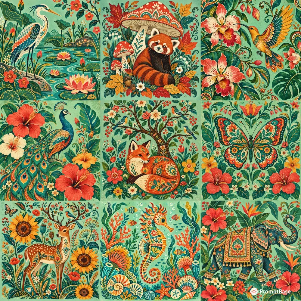 Vibrant Folk Art Illustrations
