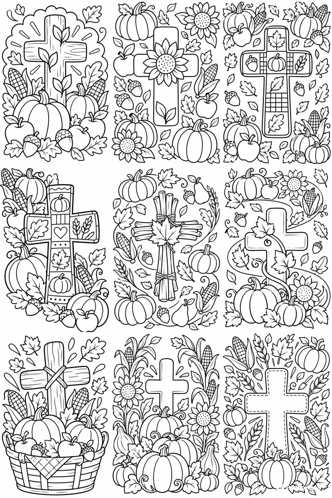 Kids Thanksgiving Cross Colorings