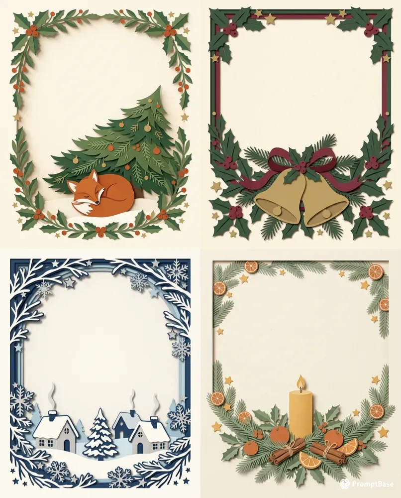 Layered Paper Cut Christmas Card Art