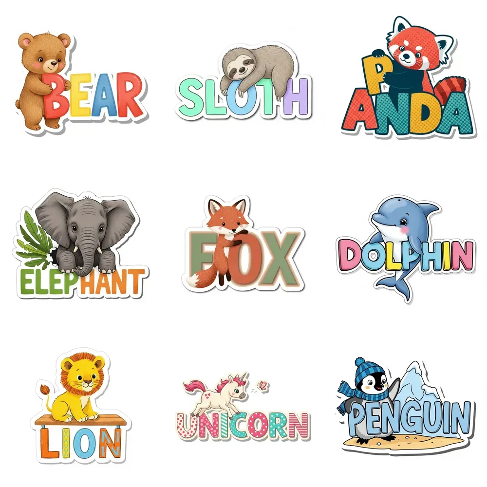 Illustrated Animal Text Stickers