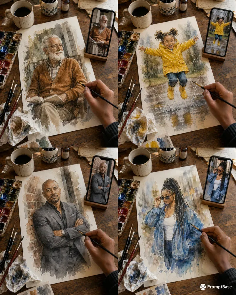 Watercolor Portraits In Progress
