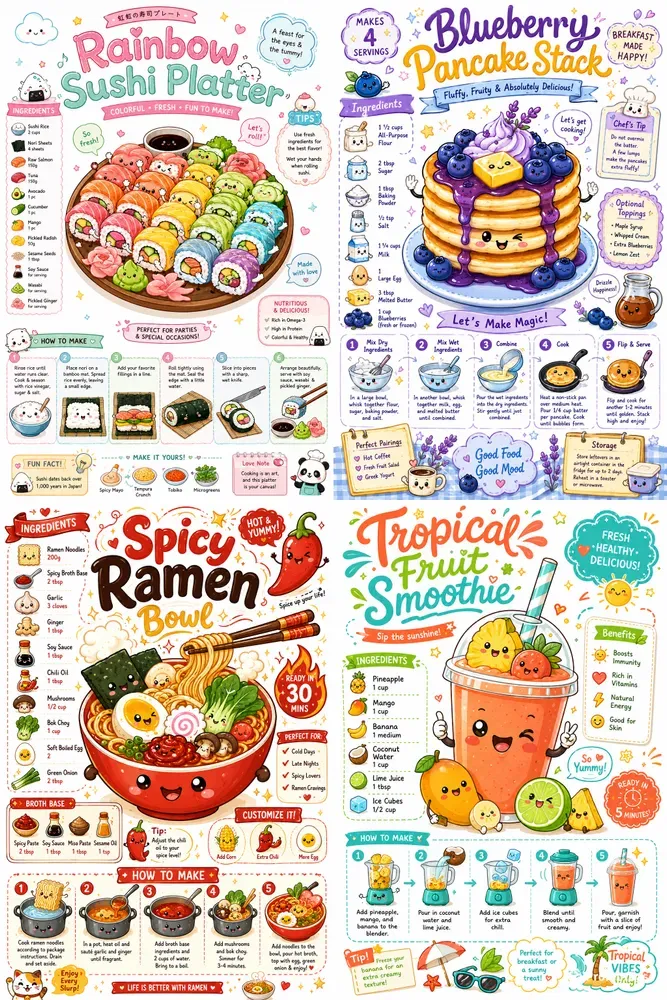 Cute Kawaii Recipe Posters