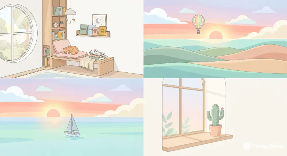 Minimalist Pastel Scene Illustrations
