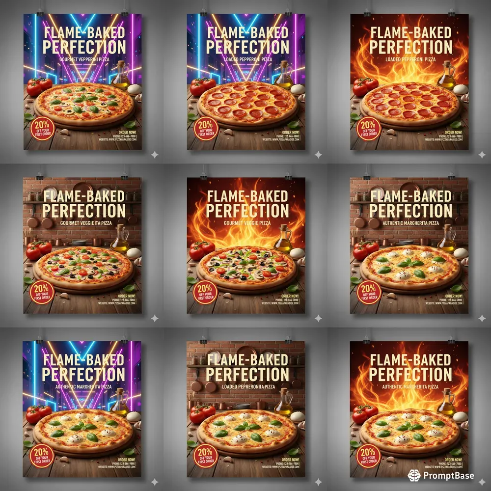 Pizza Ad Posters 9 Variations