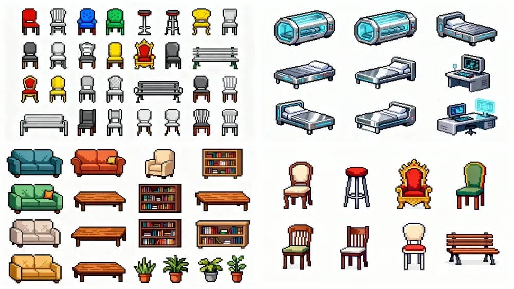 8bit Pixel Art Furniture Sprite Sheets