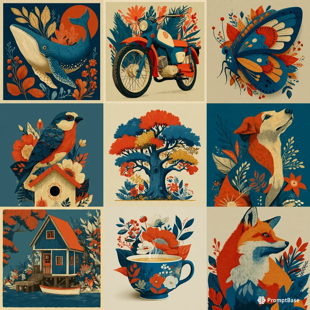 Folk Art Linocuts Earthy Botanicals Cozies