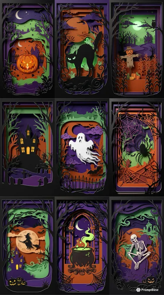 Paper Cut Halloween 3D Diorama Art