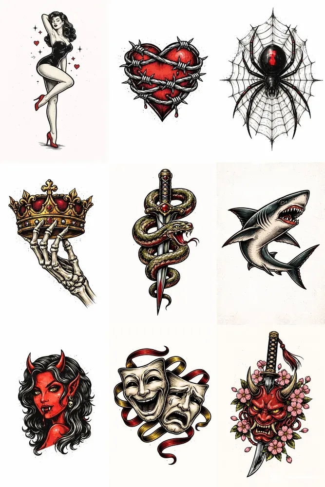 Vintage Tattoo Handdrawn Linework Art