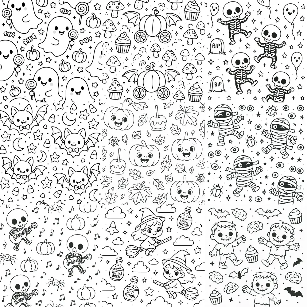 Cute Pattern Halloween Coloring Book Art