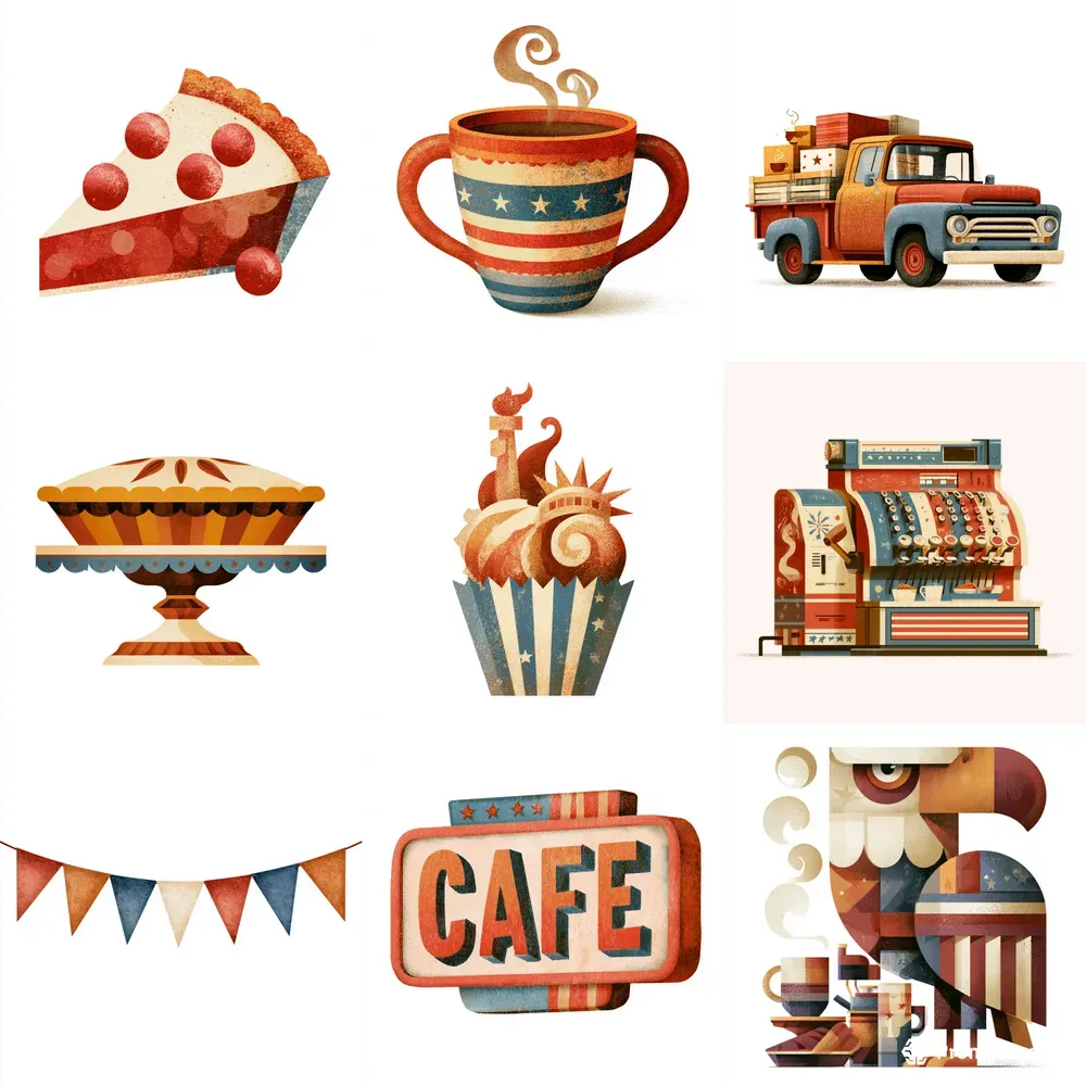 Retro Americana Cozy Cafe Cliparts