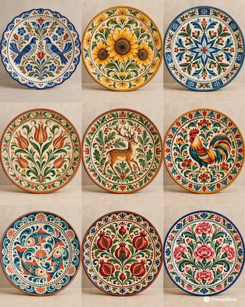 Folk Ceramic Pattern Plates